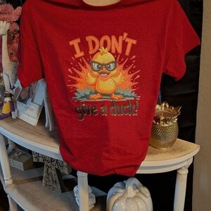 Gildan Red Short Sleeve Tee with Yellow Duck Graphic